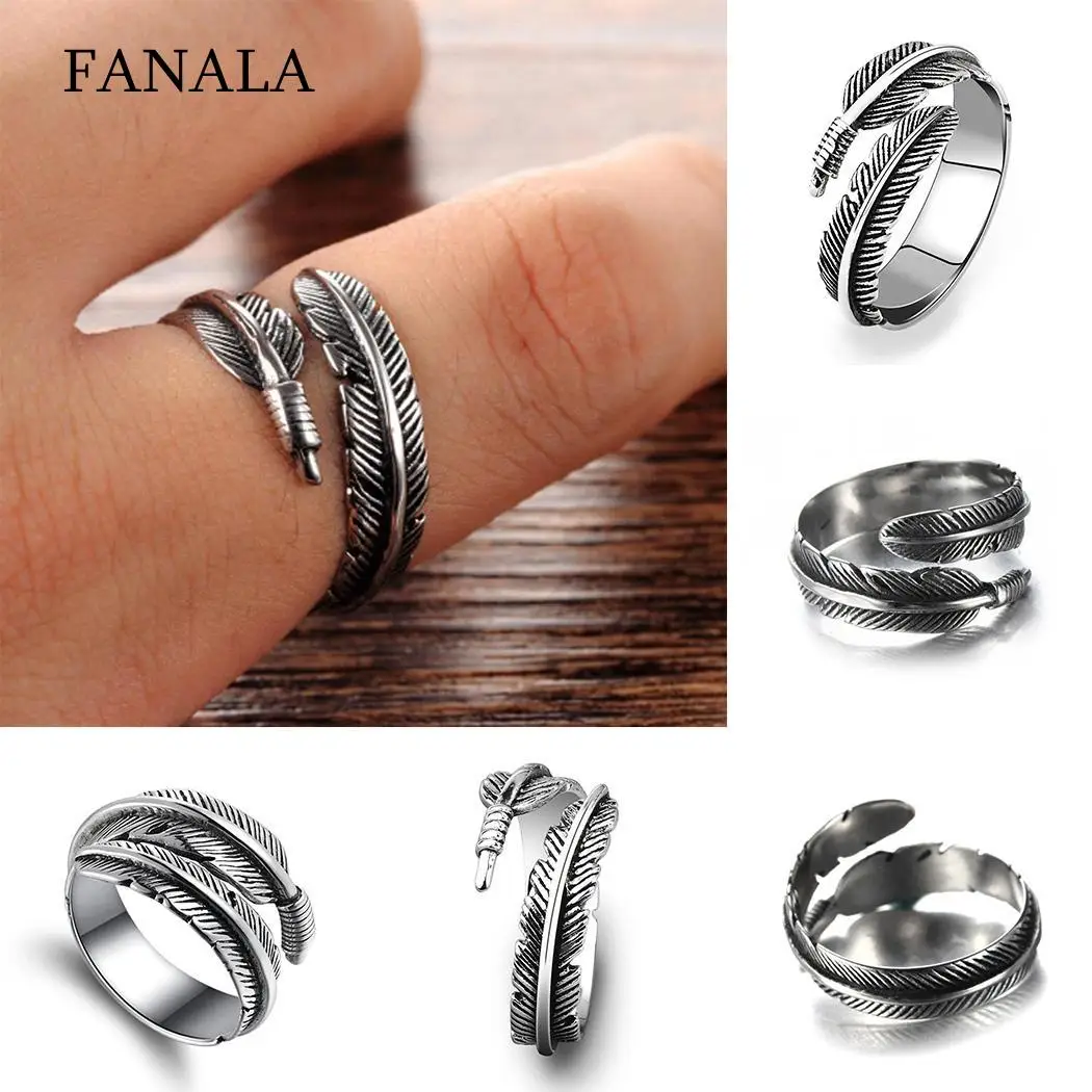 FANALA Unisex Rings Fashion Casual Carved Leaves Shape Open Female Ring Jewelry Charm Wedding Ring Silver rings for women anillo