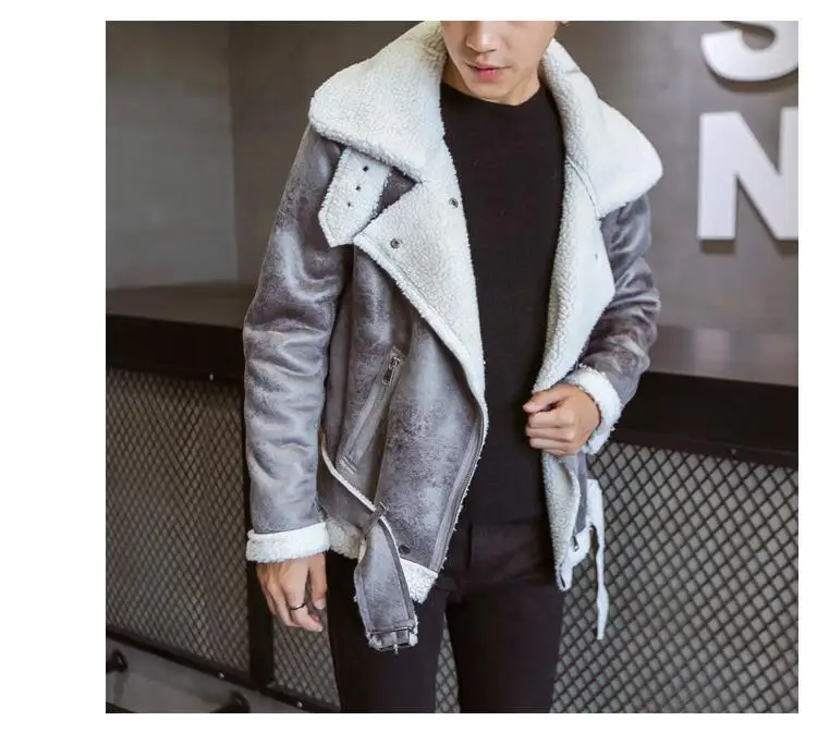 Мужское пальто из искусственного меха Harajuku, модные толстые теплые зимние стильные мужские кожаные куртки, дизайнерская замшевая куртка-бомбер, парка