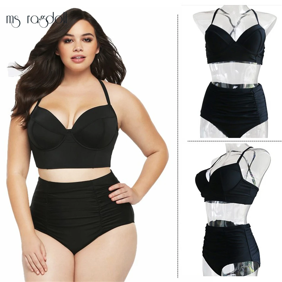 High Waist Swimsuit Push Up Swimwear Women Bikini 2017 Solid Retro Plus Size Swimwear Large Bathing Suit Swim Wear Black 4XL plus-size-black-swimsuit : image High Waist Swimsuit Push Up Swimwear Women Bikini 2017 Solid Retro Plus Size Swimwear Large Bathing Suit Swim Wear Black 4XL plus-size-black-swimsuit