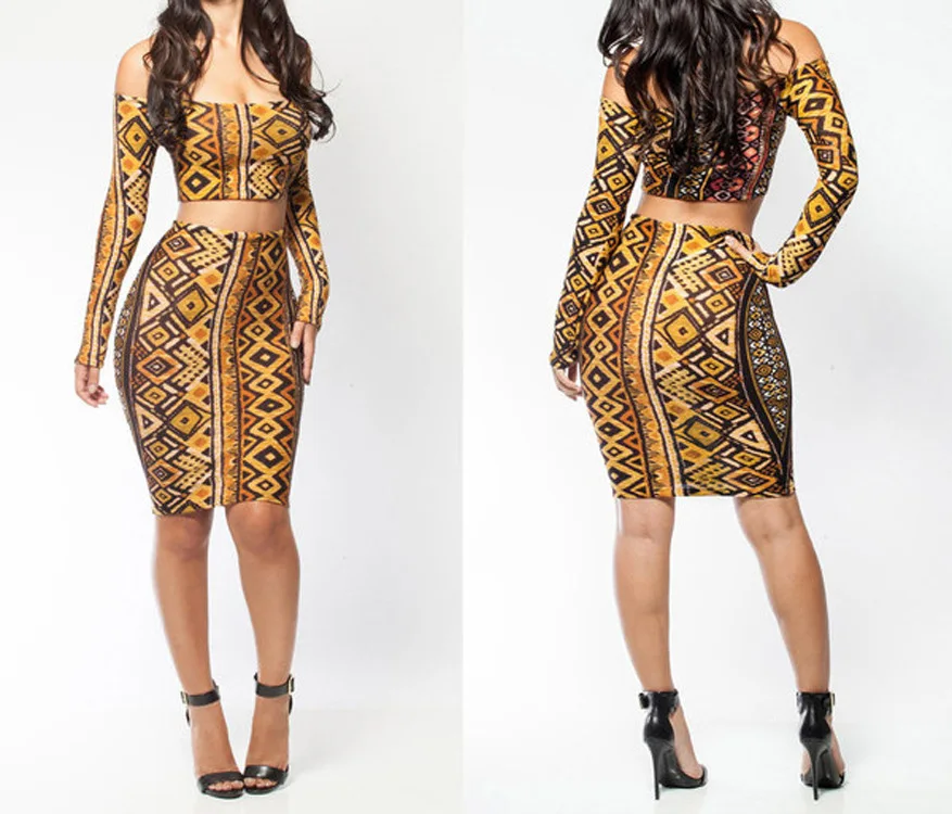 2016 Aliexpress European and American Digital Printing Sexy Two Piece Suits Gold Long Sleeve Dress Nightclub Aliexpress : image 2016 Aliexpress European and American Digital Printing Sexy Two Piece Suits Gold Long Sleeve Dress Nightclub Aliexpress
