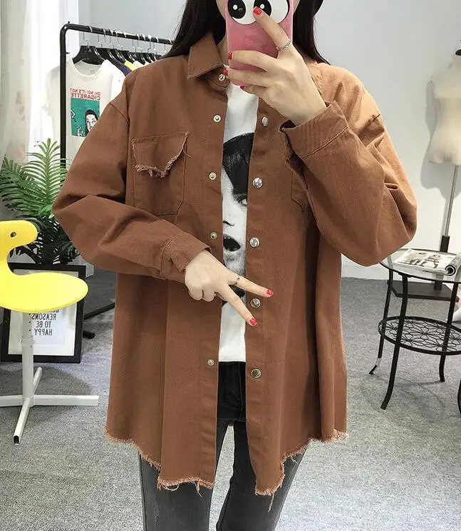 2018 Spring Autumn New Long Section Lapel Tassel Denim Jackets Women Loose Casual Long Sleeve Female'S Thin Basic Jacket Coats (32)