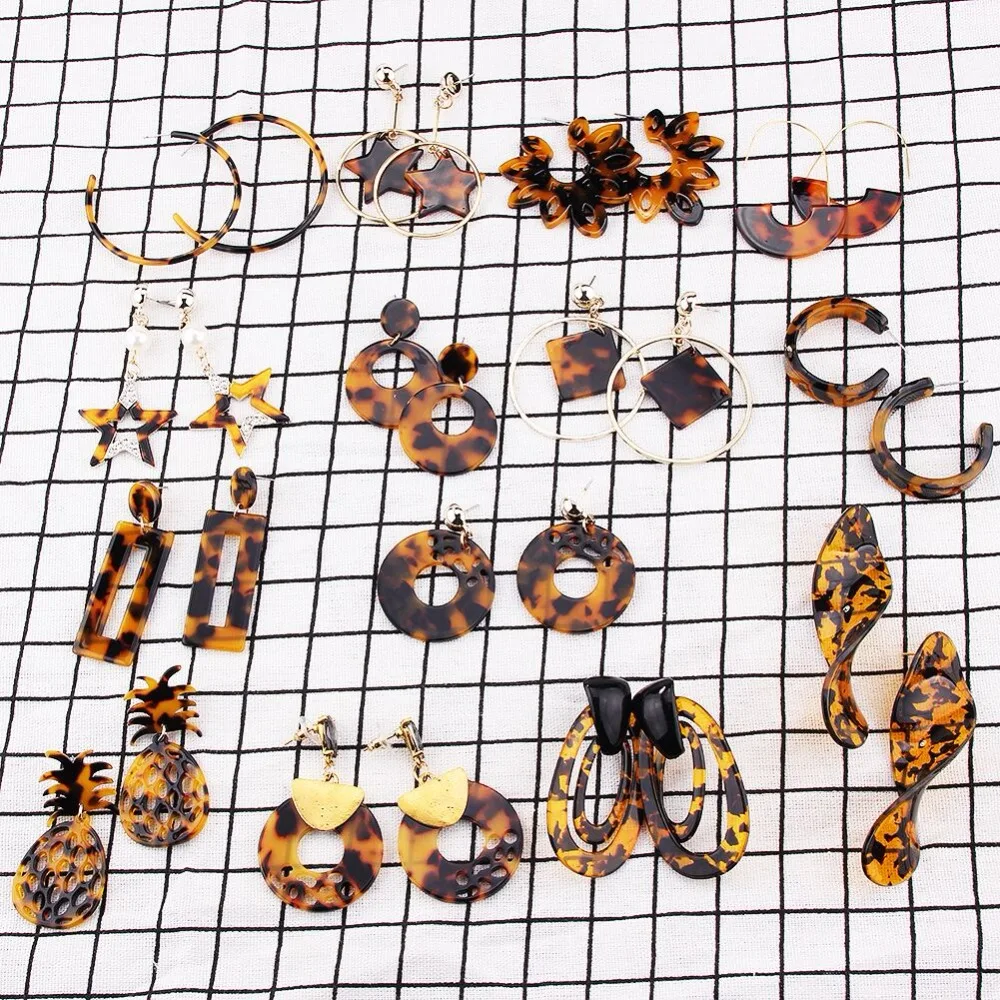 Dvacaman ZA 2019 Geometric Leopard Print Resin Drop Earrings Long Dangle Earrings Women Party Statement Jewelry Gifts Wholesale