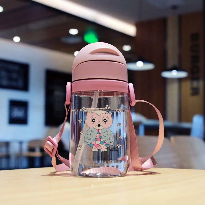 Hot 420ml Baby Learning Drinking Water Bottles Feeding Sippy Cup With Handles snd Strap Newborns Kids Cute Cartoon Leakproof Cup - Цвет: 420ml Strap Purple