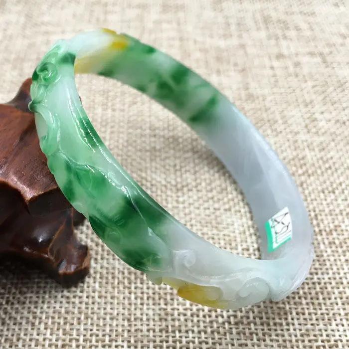 

A-371 Beautiful Hand-carved Emerald Green Jadeite Jade Gems Bracelet Bangle 61mm a 5.19