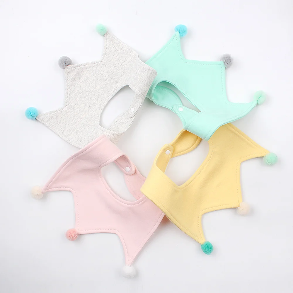 2 PCS Crown Cotton Baby Bibs Cute INS Infant Bibs For Girls Pompom Baby Saliva Towel Baby Bib Burp Clothes Baby Girls Clothing (1)