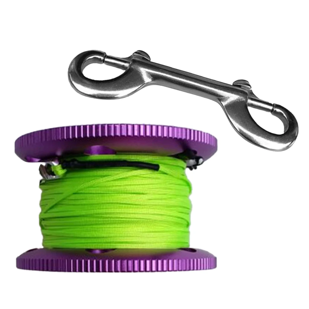 20/30/50M Scuba Diving Aluminium Finger Spool Reel  Line with Stainless Steel Snap Bolt Clip