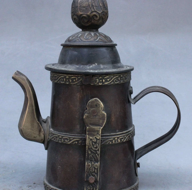 6" Rare Folk Ancient China Tibetan Palace Collect Bronze Teapot Wine Pot Flagon