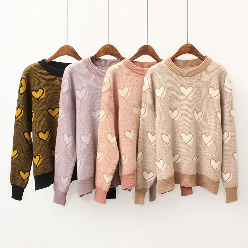 

Fashion women S1010T30 Europe and the United States 2018 winter sets new love pattern round collar long-sleeved sweater AF123