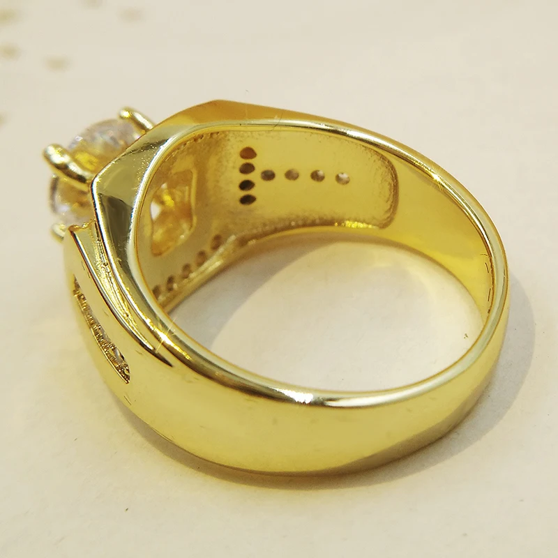 YANHUI, хорошее ювелирное изделие, мужское кольцо,, чистое 925 серебряное кольцо, золотой цвет, CZ Циркон, обручальные кольца для мужчин, KYRA0115