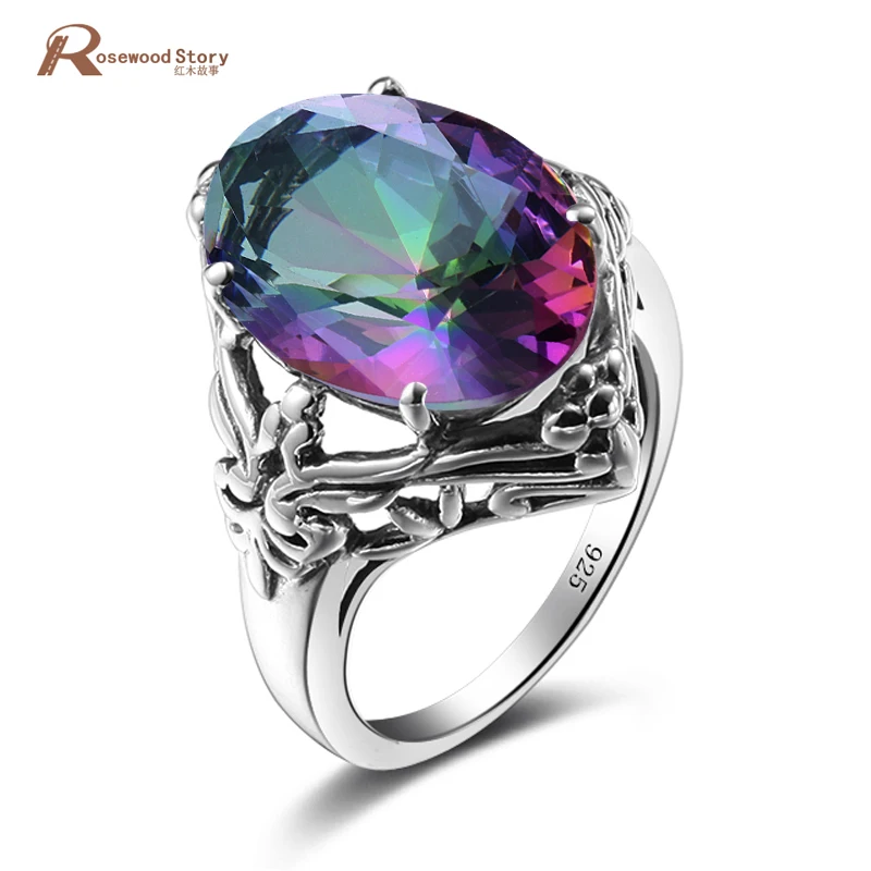 

Soild 925 Sterling Silver Manufacturers Mystic Rainbow Topaz Crystal Ring For Women Vintage Sterling Silver Jewelry Luxury Ring