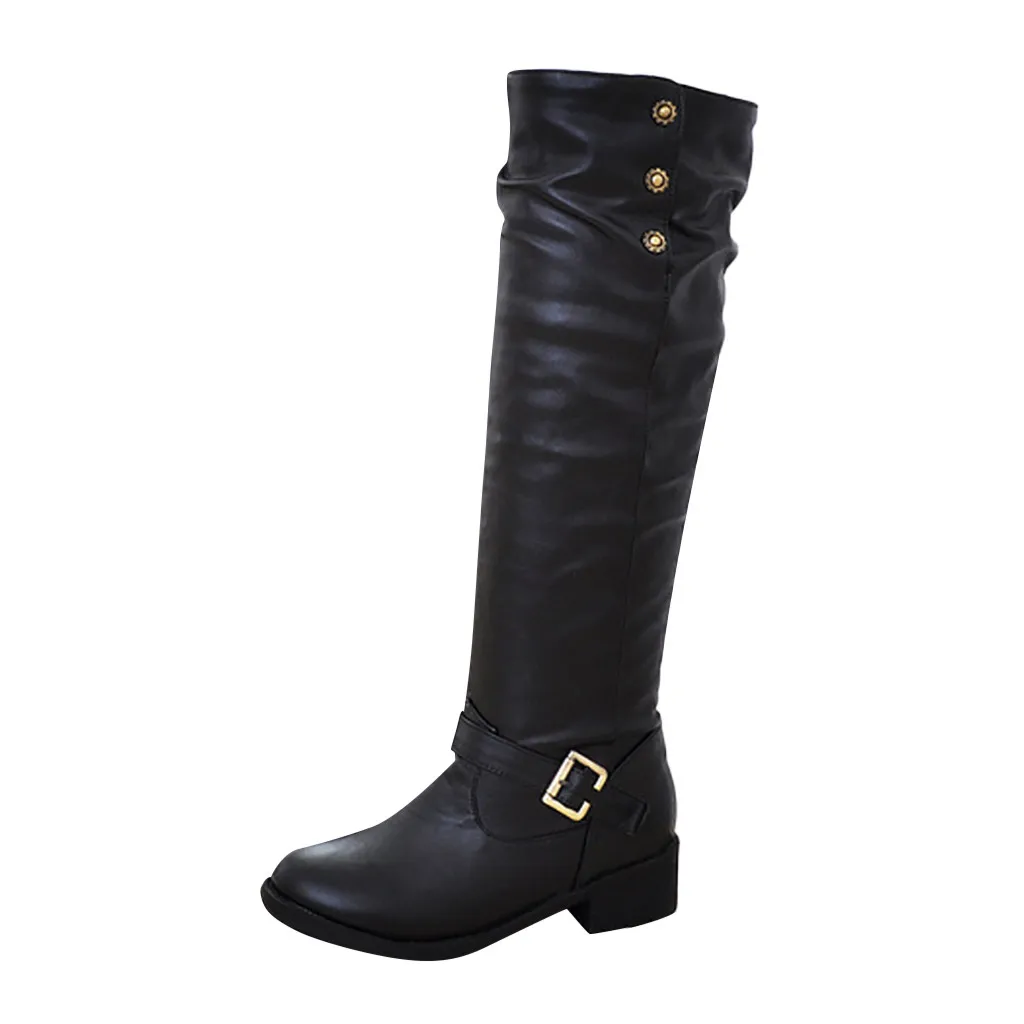 

2019 Women Long Tube Knight Boots New Autumn Early Winter Shoes Retro Low-heeled Boots Fashion Women's Boot Buckle Booties Jly22