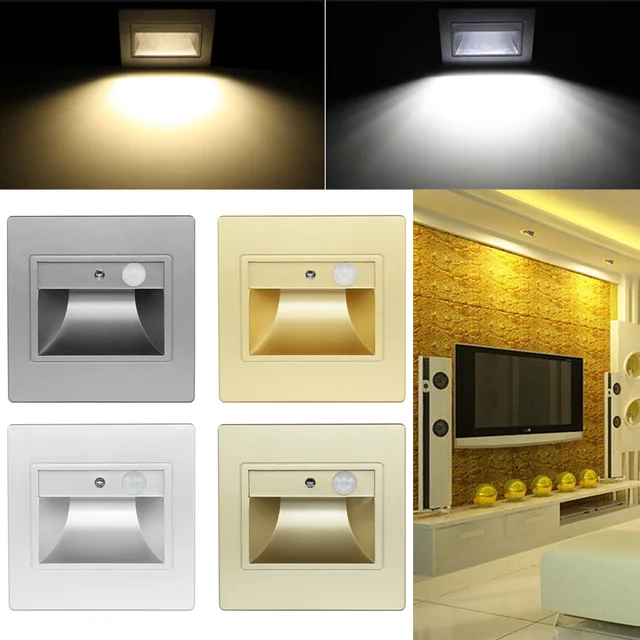 1pc LED Stair Light Indoor Human Body Induction PIR Motion Sensor Infrared Lamp Recessed Steps Ladder Wall Lamps Night Light