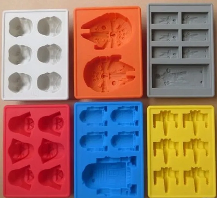 

6pc Star Wars Darth Vader,Storm Trooper,R2D2,Falcon,X-Wing,Hans Solo Silicone Mold Ice Cube Tray Chocolate Fondant Mould Makers