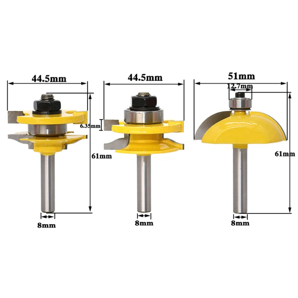 3 шт./компл. 8 мм хвостовик поднятый панельный шкаф дверная фреза Набор бит деревообрабатывающий резак фреза инструмент для дверного ножа
