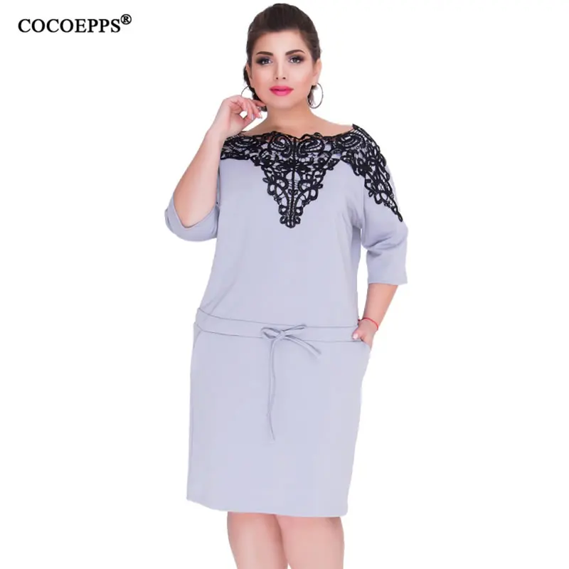 

5XL 6XL Summer Plus Large Size Tunic Dress 2019 Women Elegant Burning flower Tie Waist Patchwork Dress Office Work Vestidos