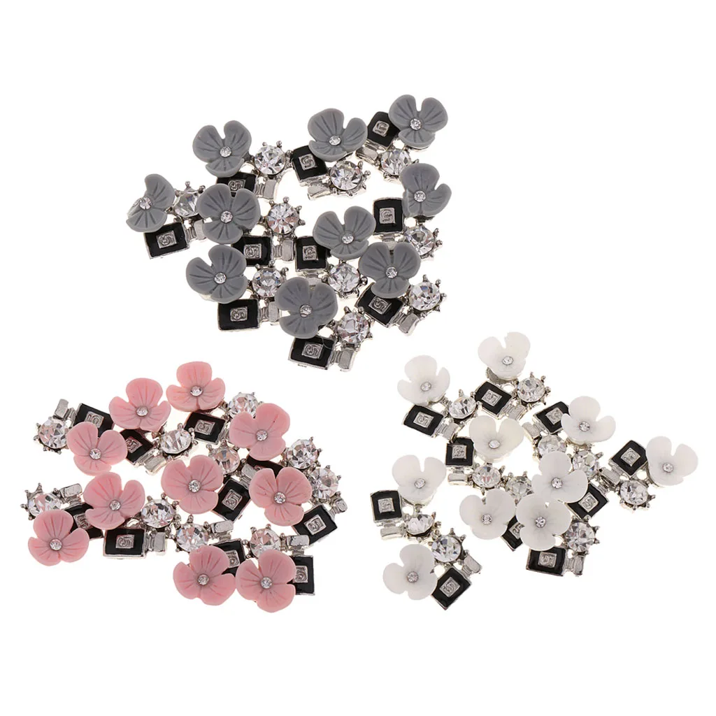 10Pcs Beautiful Flower Rhinestone Flatback Buttons Embellishments Charms for DIY Brooch Jewelry Hair Findings Wedding Decoration
