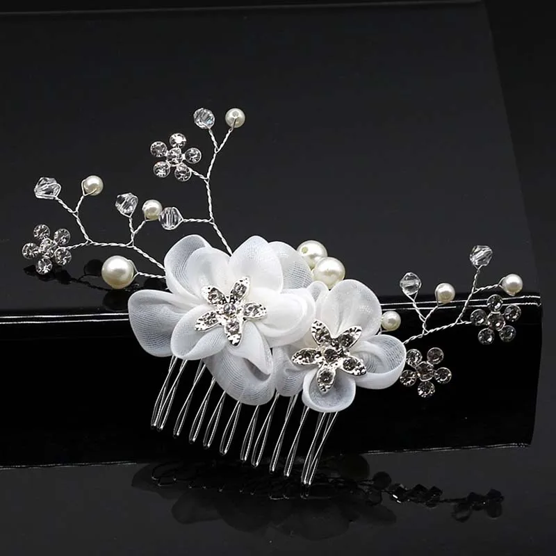 Wedding Head Flower Crystal Pearl Hair combs for brides Handmade Women Head Ornaments Bridal Hair Clips Accessories Jewelry - Окраска металла: EG080