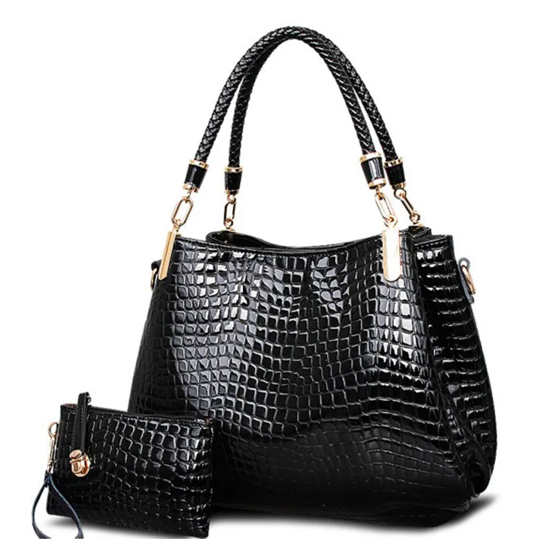 

Women Totes Lady Handbag+purse/wallet Carteras Mujer Big Capacity Black White Shoulder Kit 2 Bags/set