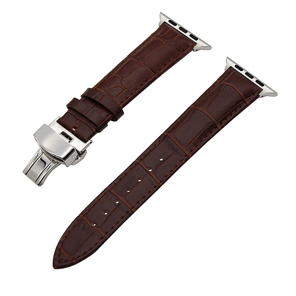 Croco ремешок из натуральной кожи для часов iWatch Apple Watch Series 5 4 3 2 1 40 мм 44 мм 38 мм 42 мм ремешок с застежкой-бабочкой браслет - Цвет ремешка: Dark Brown S