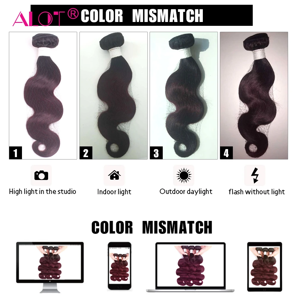 ALot T1B/99J Hair Bundles With Frontal Dark Root Non Remy Malaysia Body Wave Human Hair With Frontal Pre Colored Red Wine Hair