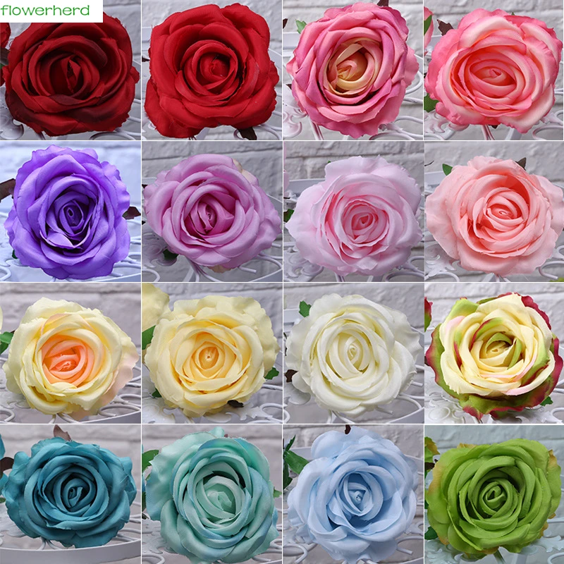 9cm Silk Rose Heads Artificial Flowers High Quality Artificial Flowers for Wedding Garland Flower Wall White Pink Tiffany 15pcs