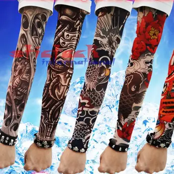 

by dhl or ems 200 set 3D design for Elastic Fake Temporary Tattoo Sleeve SPF UPF 100 pcs/lot Body Arm Stockings Seamless Sleeve