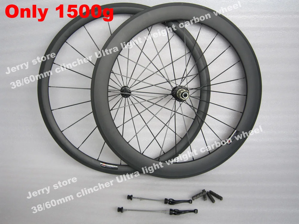 

only 1500g!Ultra light weight 38mm front 60mm rear clincher carbon wheel,700C