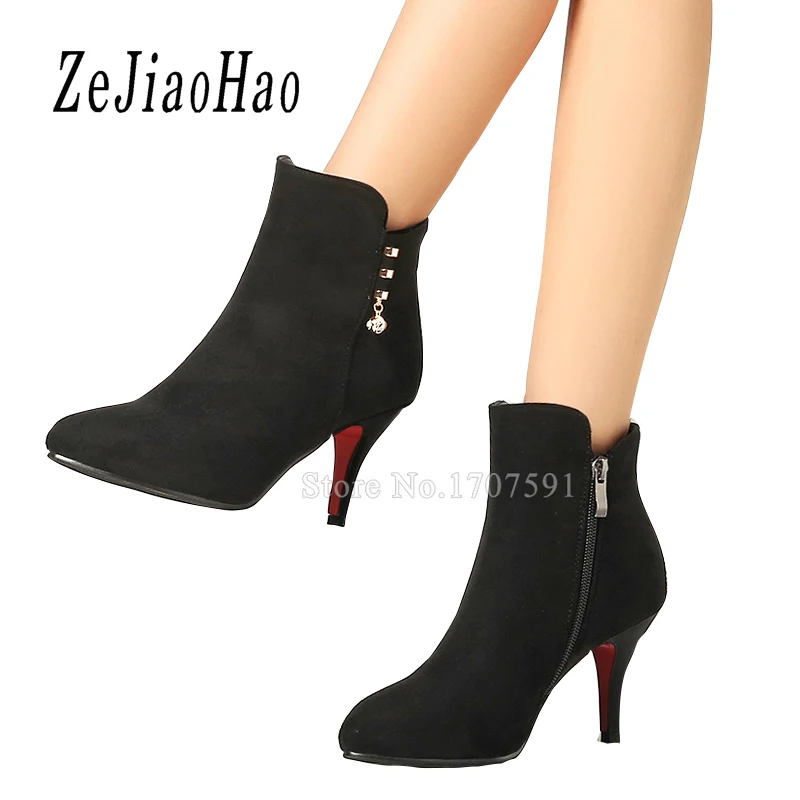 Fashion designer high heel Shoes for women cheap black winter suede ladies ankle boots on sale ...