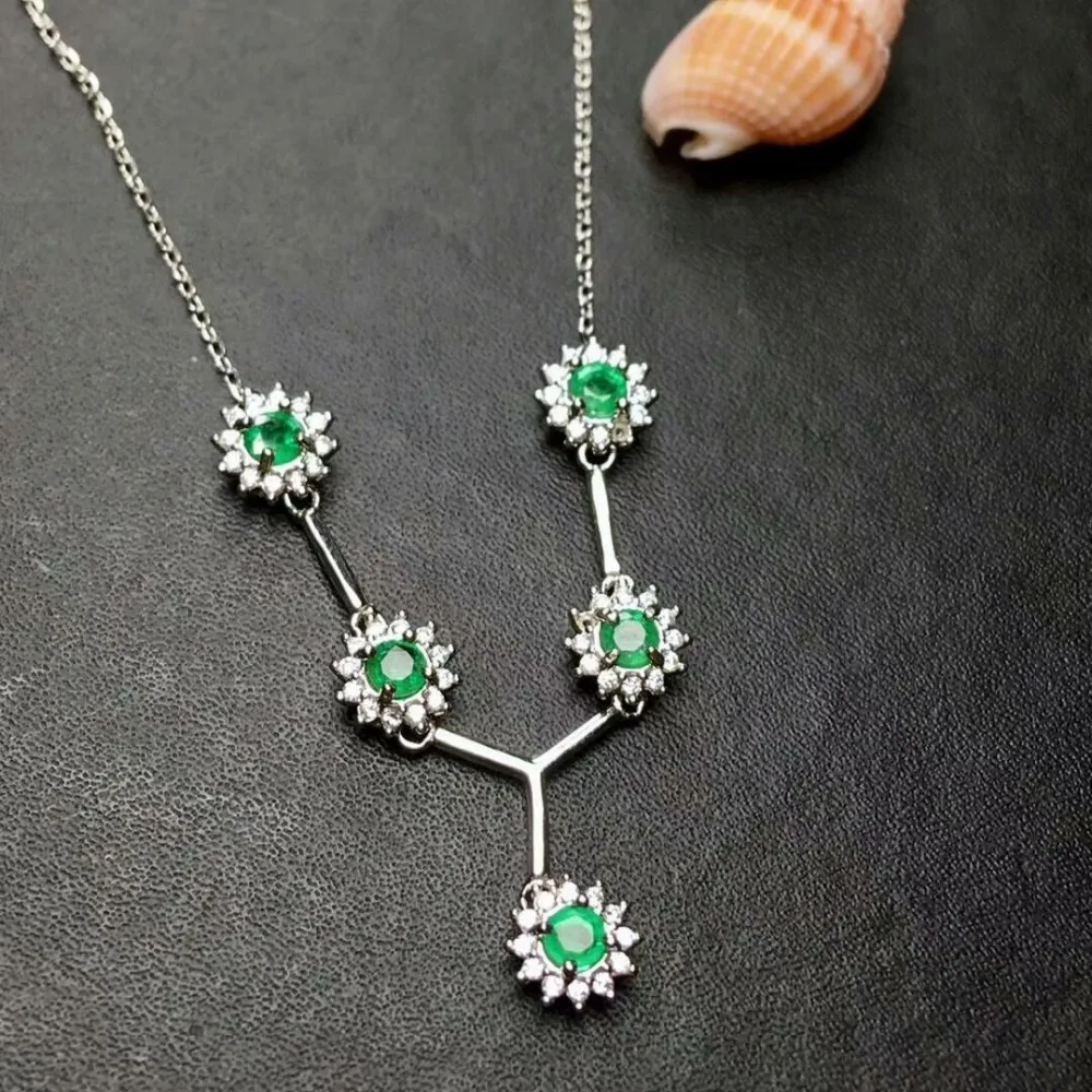 

SHILOVEM 925 sterling silver real Natural Emerald Pendants classic fine Jewelry women wedding wholesale new mlp3.53.509agml