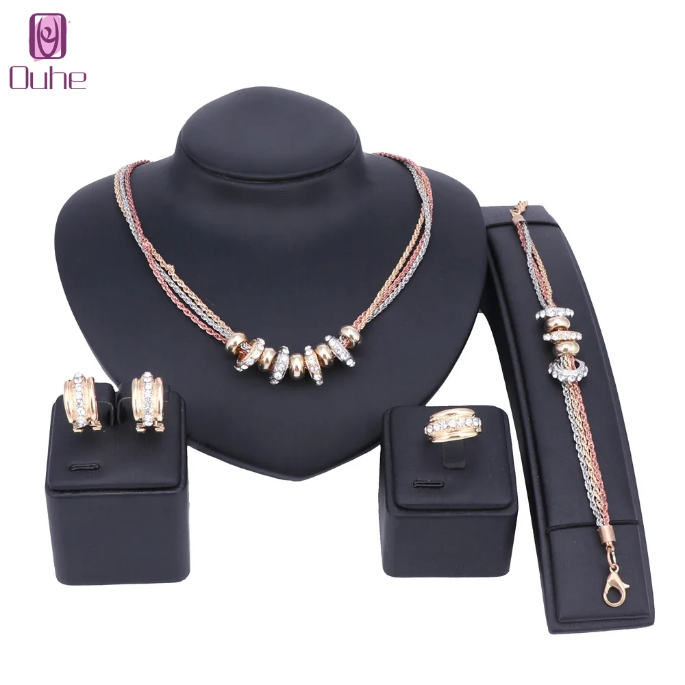 

4pcs Gold Color Rhinestone Wedding Jewelry Sets For Women Classic Bohemia Simple Jewelry Engagement Costume Accessories