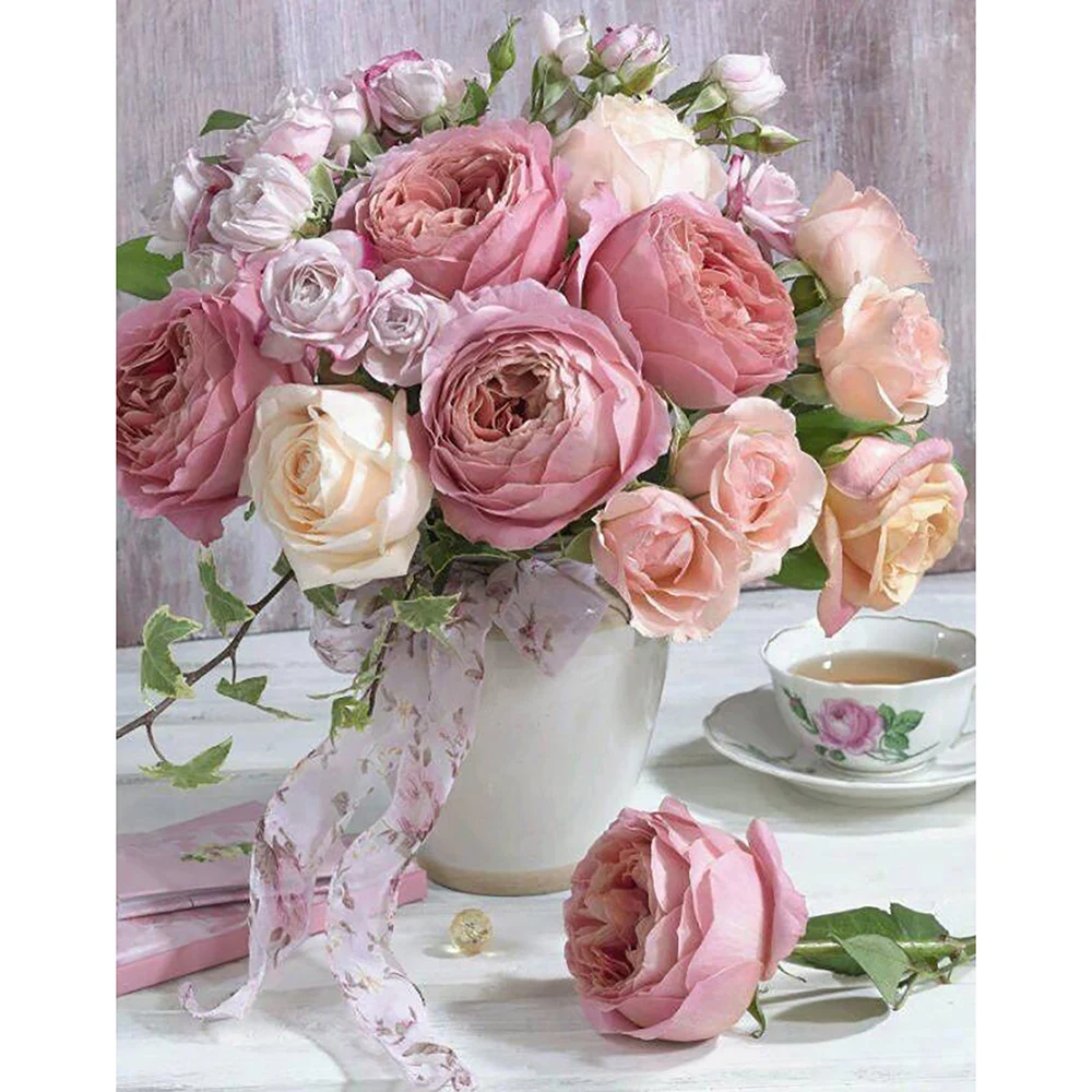 

DIY 5D Full Diamond Painting Roses Vase Cross Stitch Diamond Embroidery Pattern Rhinestones Diamond Mosaic Painting New 2019