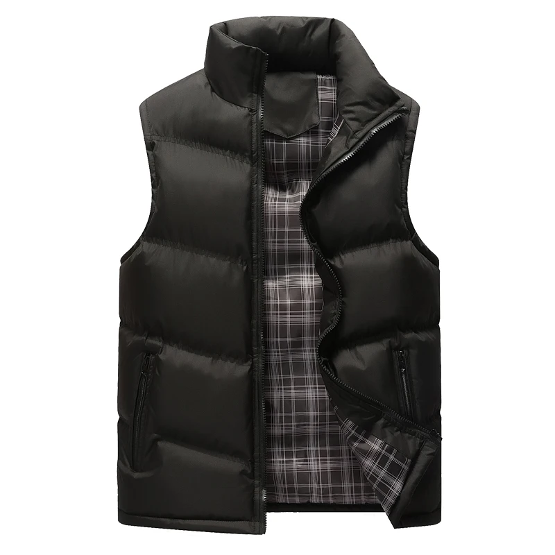 YIHUAHOO Casual Vest Men Cotton Padded Slim Sleeveless Winter Jacket Men Thick Warm Parka Vest Coat Male Waistcoat Men QCC-0627 - Цвет: Черный