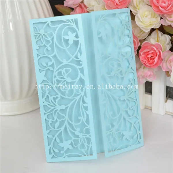 light blue invitation card 50pcs elegant laser cut paper event party