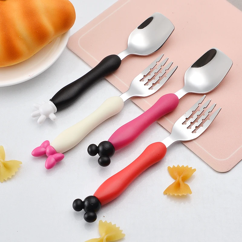 Kids Cute Fork Spoon Mouse Palm Shape Cutlery Baby Food Feeding Tableware Toddler Dinnerware Portable Utensil Feeding Training