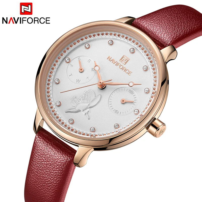 Часы NAVIFORCE женские модные повседневные кварцевые с тонким кожаным