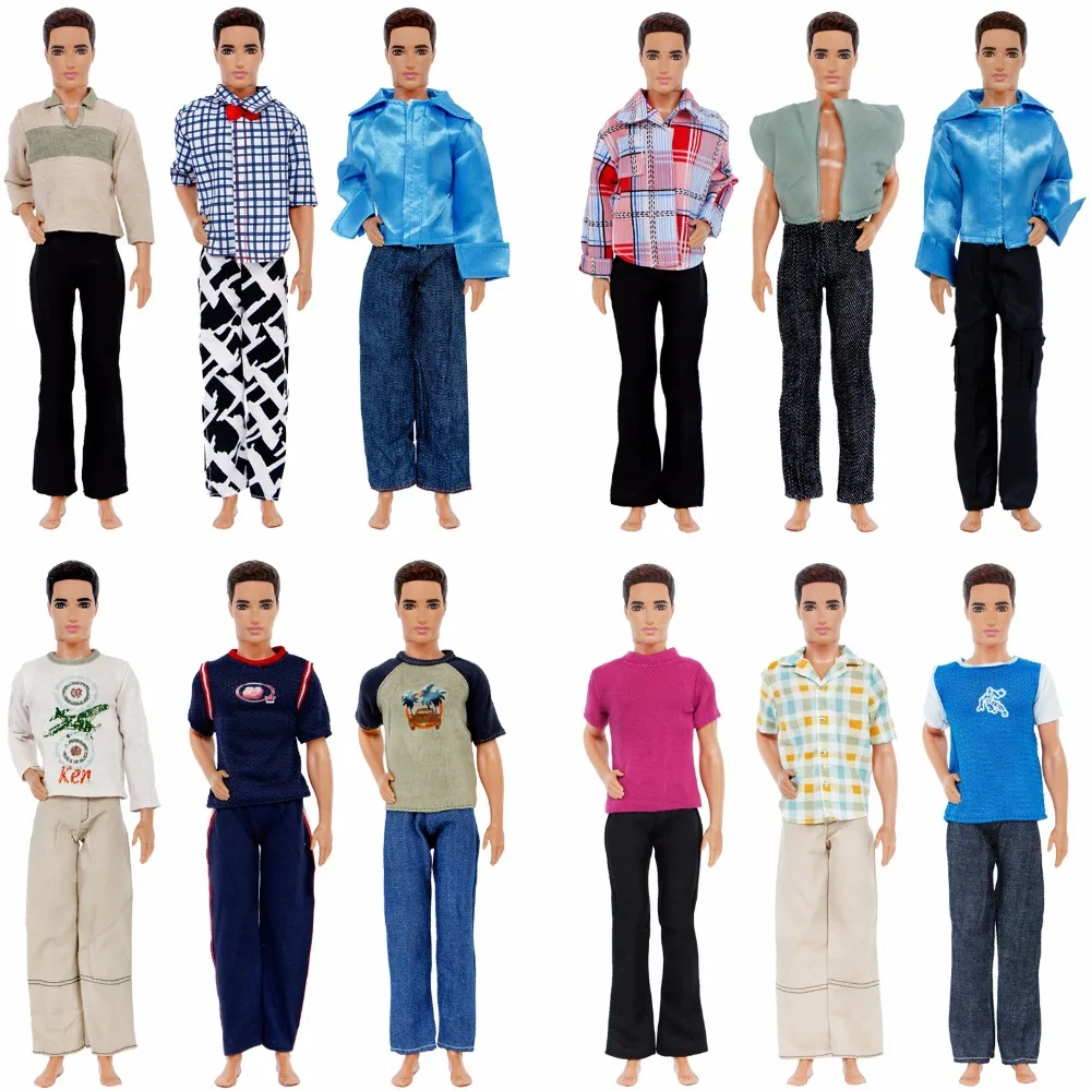 

3 Sets / Lot Men's Outfits Mixed Style Shirt Pants Daily Party Wear Clothes For Barbie Doll Friend Ken Accessories Toy Kids Gift