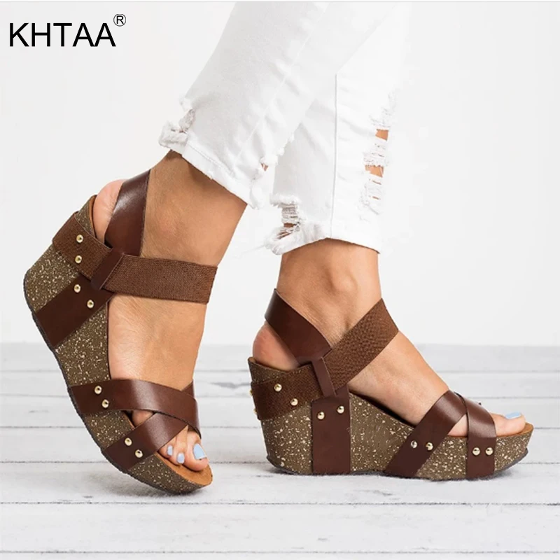 

KHTAA Women Summer Wedge Platform Sandals Female Slip On Clogs High Heels Party Plus Size Shoes Ladies Fashion Footwear