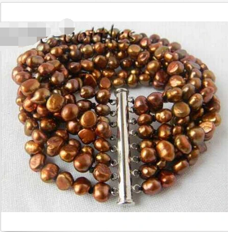 

8'' 8Strands 6mm Coffee Baroque Freshwater Pearl Bracelet@^Noble style Natural Fine jewe SHIPPING new >>free shipping