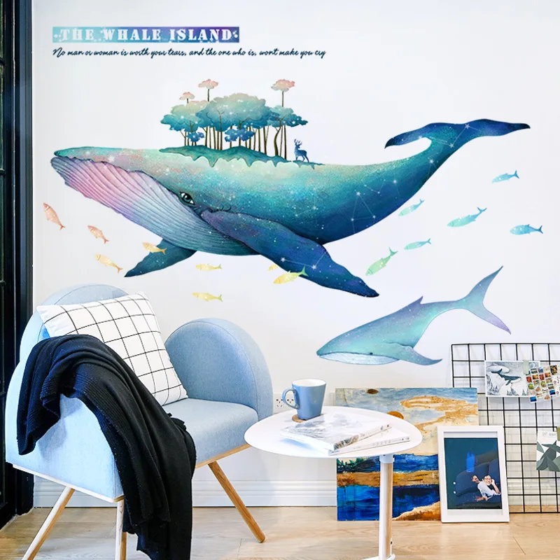 

Creative The Whale Island Wall Stickers for Living Room Personality Bedroom Room Poster Wall Decoration Self-adhesive Wallpaper