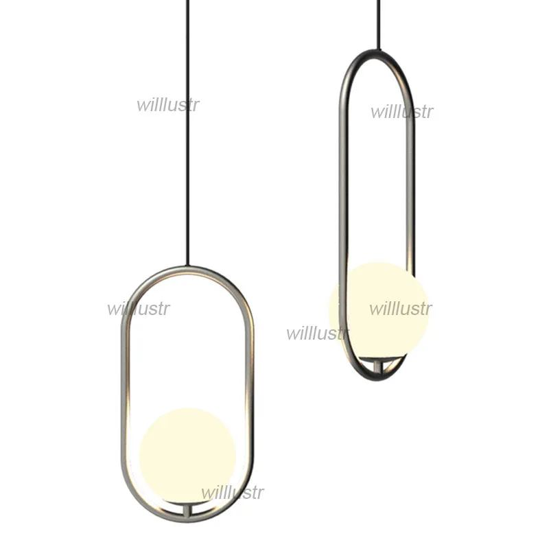 

Round Oval Metal Ring Pendant Lamp Iron Suspension Lighting Living Room Bedroom Restaurant Hall Cafe Modern Glass Hanging Light