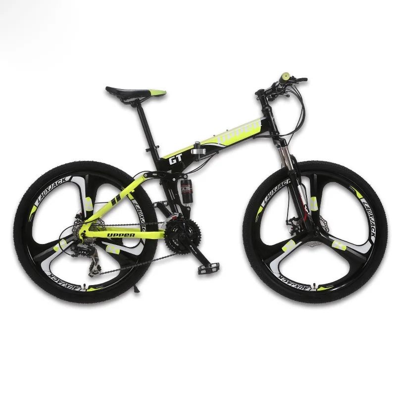 GT-UPPER Mountain Bike Foldable Steel Frame Mechanical Disc Brake 24 Speed Shimano 26\
