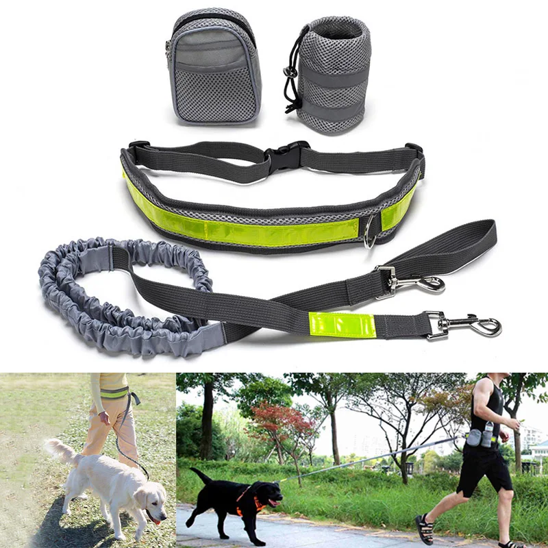 Portable Hands Free Running Dog Leash Lead Adjustable Waist Belt Bag