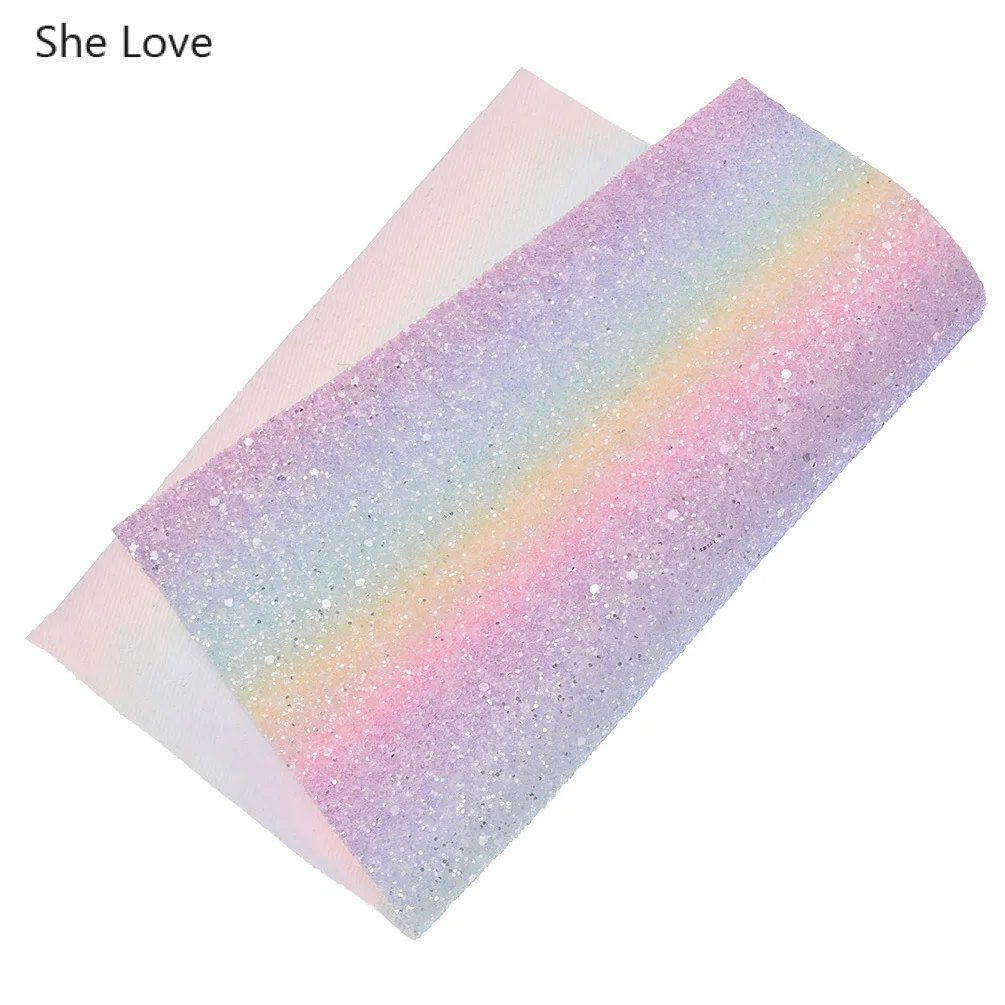 She Love 1/2 Yard Лоскутная блестящая искусственная кожа Градиент Радуга PU кожа ткань для сумок DIY Швейные материалы - Цвет: 1
