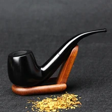 New Ebony Wood Pipe 15cm Bent Black Smoking Pipe Handmade Tobacco Pipe 9mm Filter Wooden Pipe with Tools Smoke Accessory SP-508