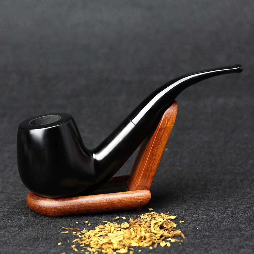 Online Nuevo tubo de madera de ébano 15cm curvado tubo de fumar negro hecho a mano tubo de tabaco 9mm Filtro de Pipa de madera con herramientas accesorio para fumar SP 508
