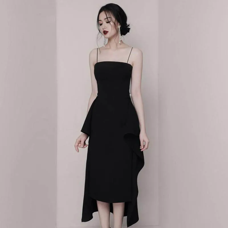 Для женщин Спагетти ремень нерегулярные платье Лето г. Sexy бретелек платье-туника для вечеринки черный богемный пляжный Сарафан Vestidos - Цвет: black