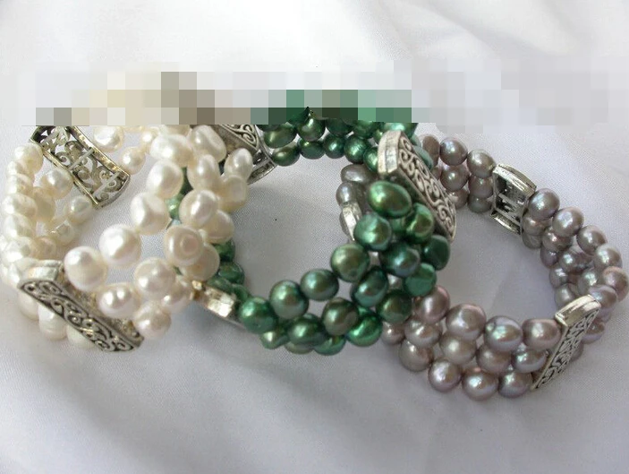 

Hot selling>@@ > 01062 3pcs 3rows baroque freshwater cultured pearl bracelet -Bride jewelry free shipping