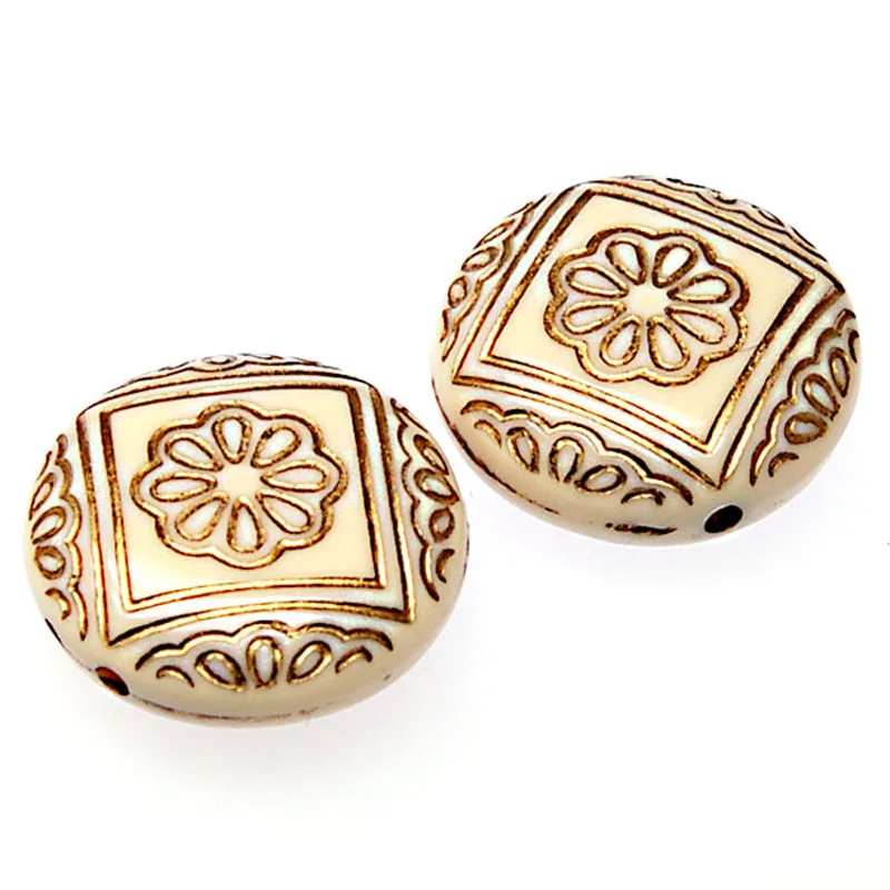 

Miasol 35pcs 21x9mm Acrylic Stripe Flat Round Antique Design Beads Flower Spacer Beads For DIY Jewelry Making Accessories