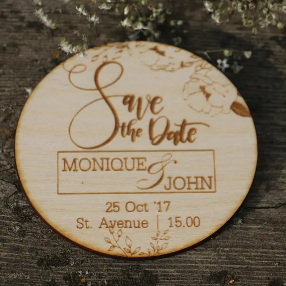 Wooden save the date magnets
