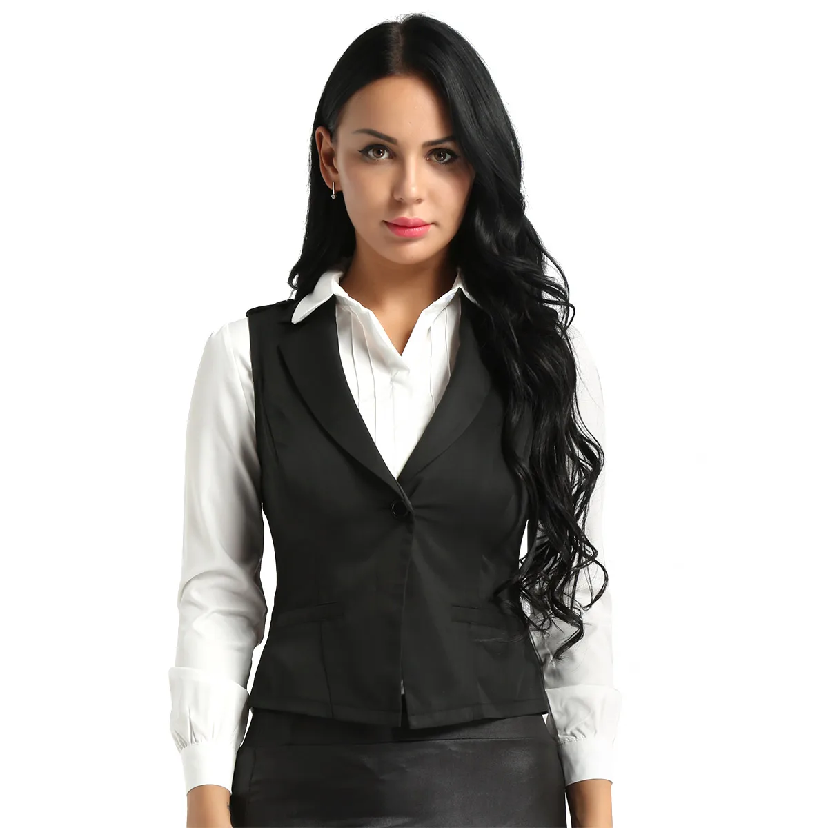 YiZYiF модная женская облегающая одежда костюм жилет с v-образным вырезом без рукавов на пуговицах строгий костюм деловой жилет облегающий костюм с жилетом - Цвет: Black